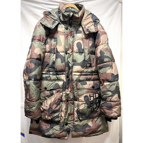 Hudson HDSN Mens Quilted Hooded Storm Parka Puffer Coat Size 2XL Camo $438 MSRP - Picture 1 of 16